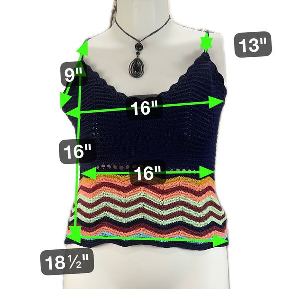 Mossimo Chevron Crochet Knit Tank Top Small Navy Multicolor‎ Boho Festival - Picture 12 of 12
